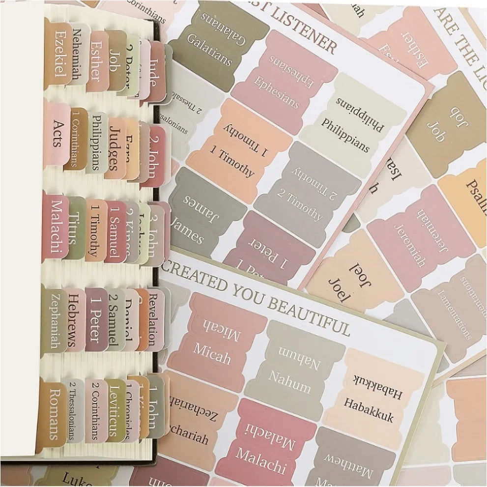 5Pcs/75Tabs Boho Theme Laminated Bible Tabs – Colorful Index Tabs for Bible Study, Scripture Organization, and Easy Navigation