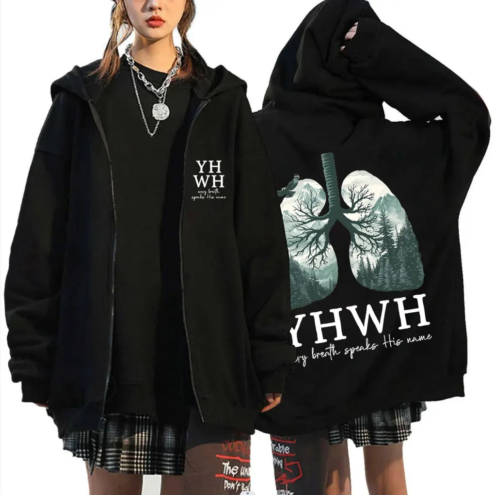 YHWH Lungs Christian Every Breath Speak His Name Zipper Hoodie Men Casual Cotton Zip up Jacket Men'S Fashion Zip up Sweatshirt