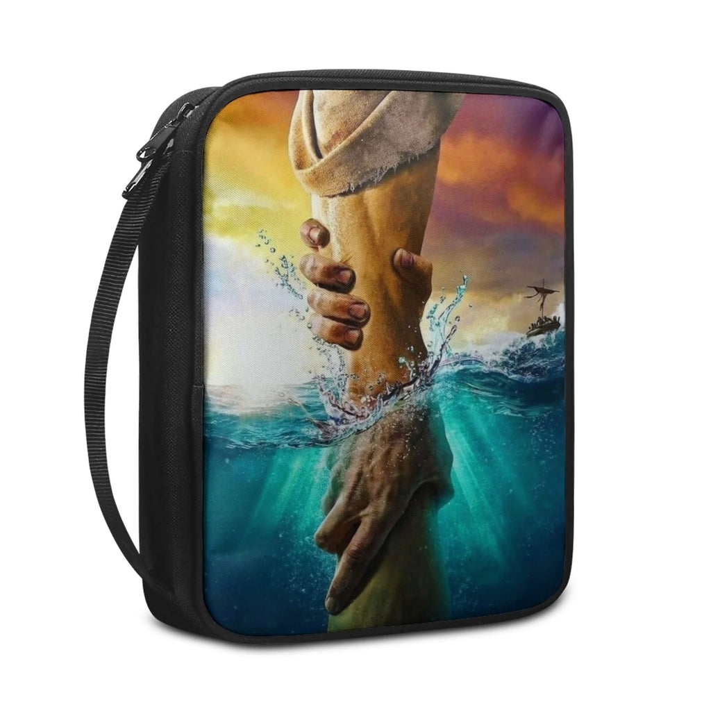 Print Cross and Psalm Text Bible Covers for Men Book Carrying Case Travel Bible Case Organizer with Handle for Easy Carrying