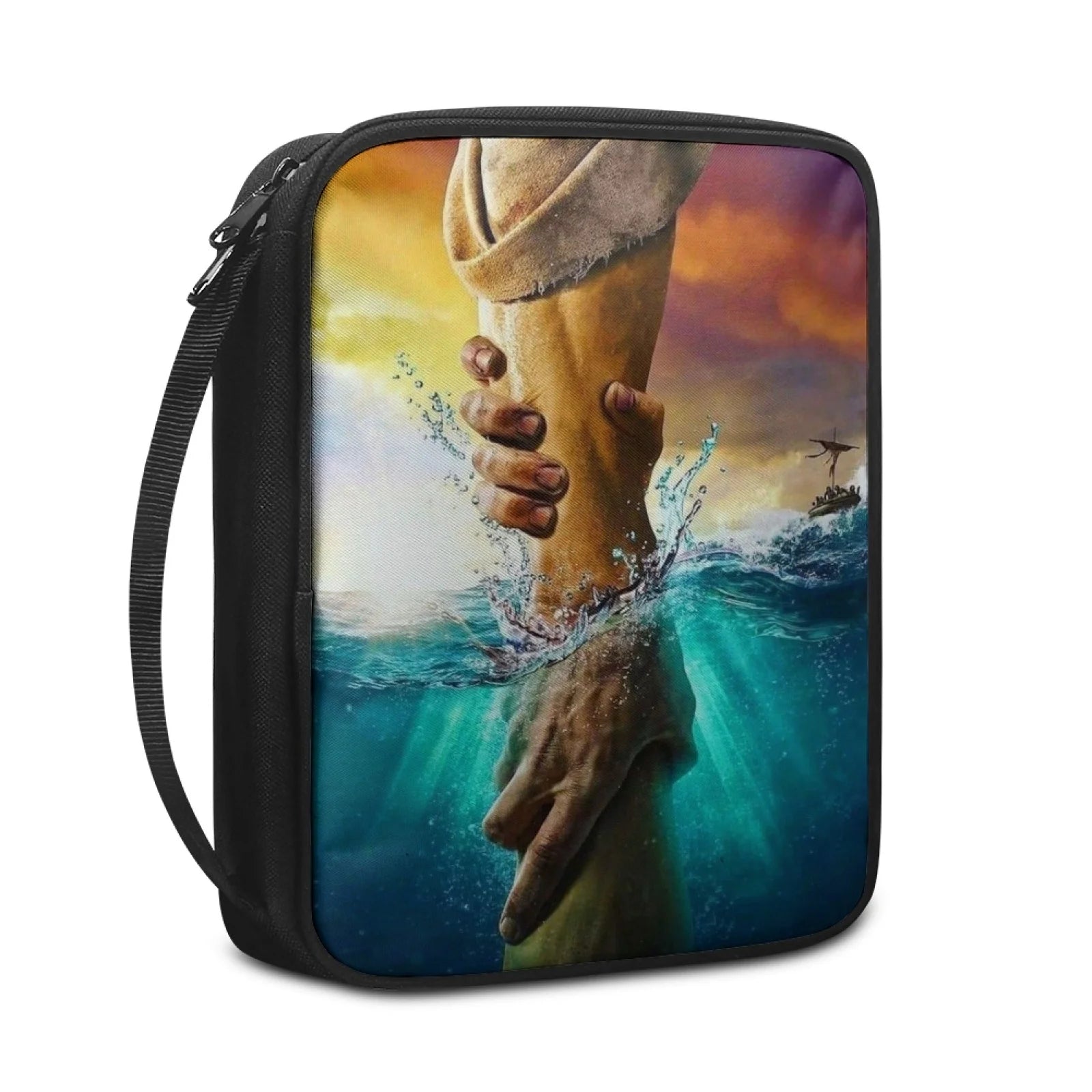 Print Cross and Psalm Text Bible Covers for Men Book Carrying Case Travel Bible Case Organizer with Handle for Easy Carrying