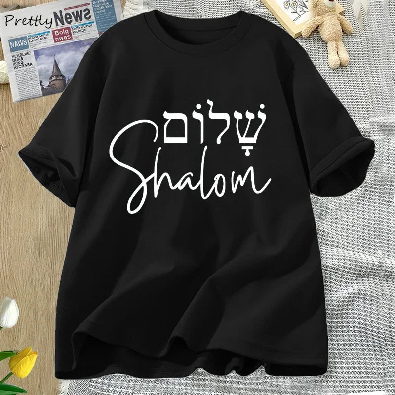 Shalom Hebrew Greek Language Tshirt Peace Jesus Christ Christian Jewish T Shirt Cotton Short Sleeve Tees Female Clothing