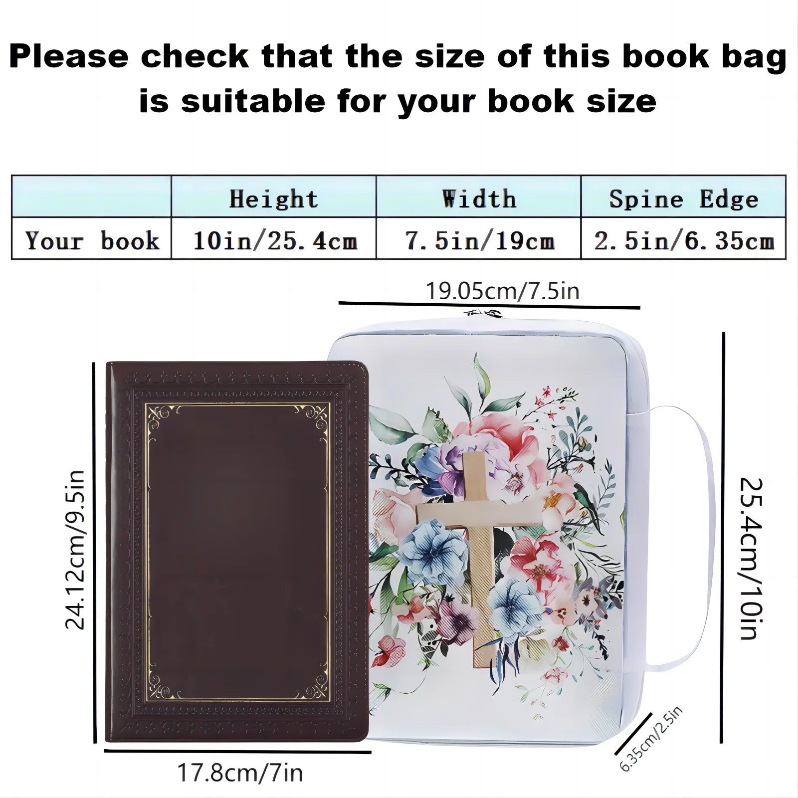 Bible Cover, Floral Bible Case with Handle & Pocket, Bible Book Case Carrying Organizer Bag with Bookmark, for Girls Catholic