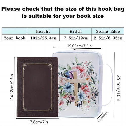 Bible Cover, Floral Bible Case with Handle & Pocket, Bible Book Case Carrying Organizer Bag with Bookmark, for Girls Catholic