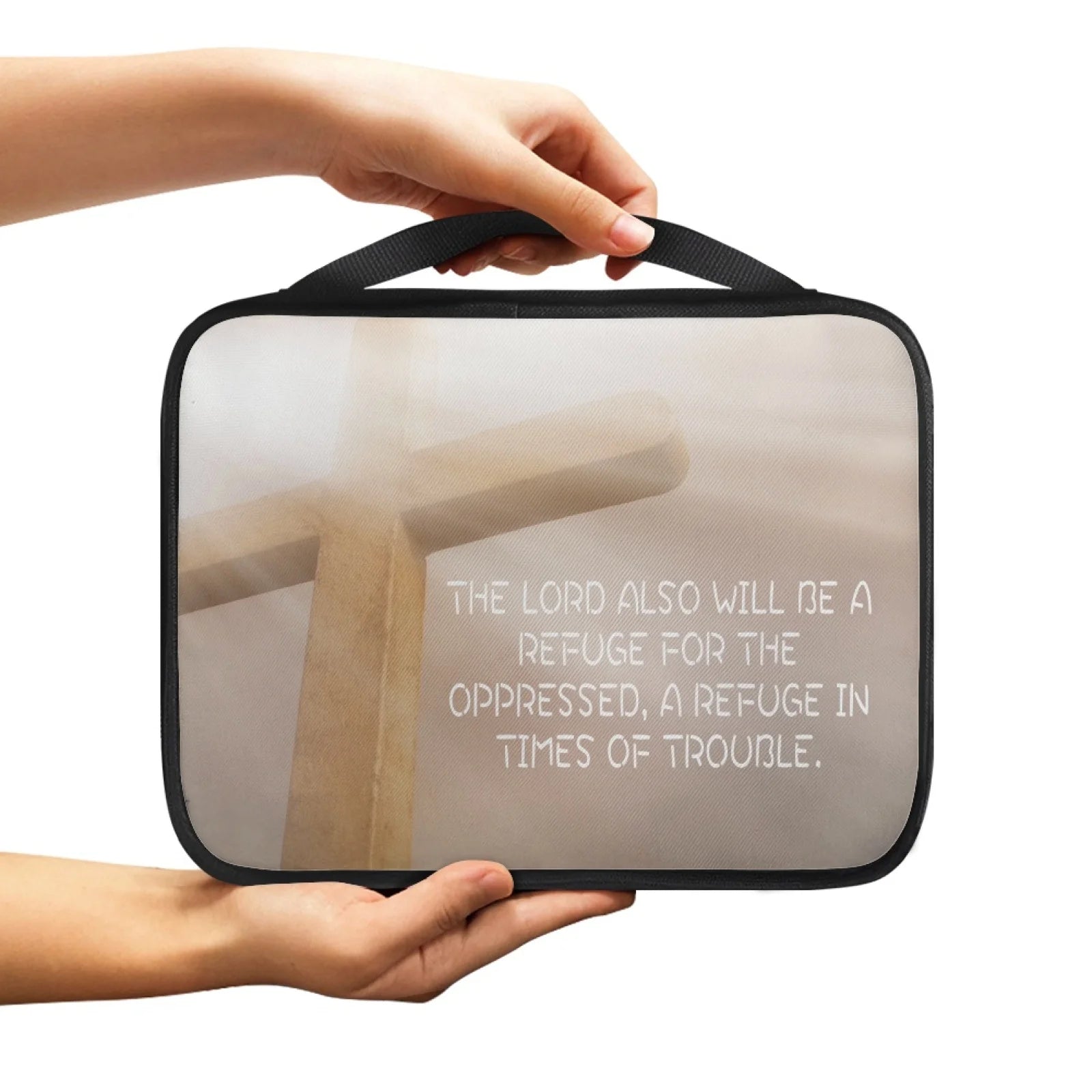 Print Cross and Psalm Text Bible Covers for Men Book Carrying Case Travel Bible Case Organizer with Handle for Easy Carrying