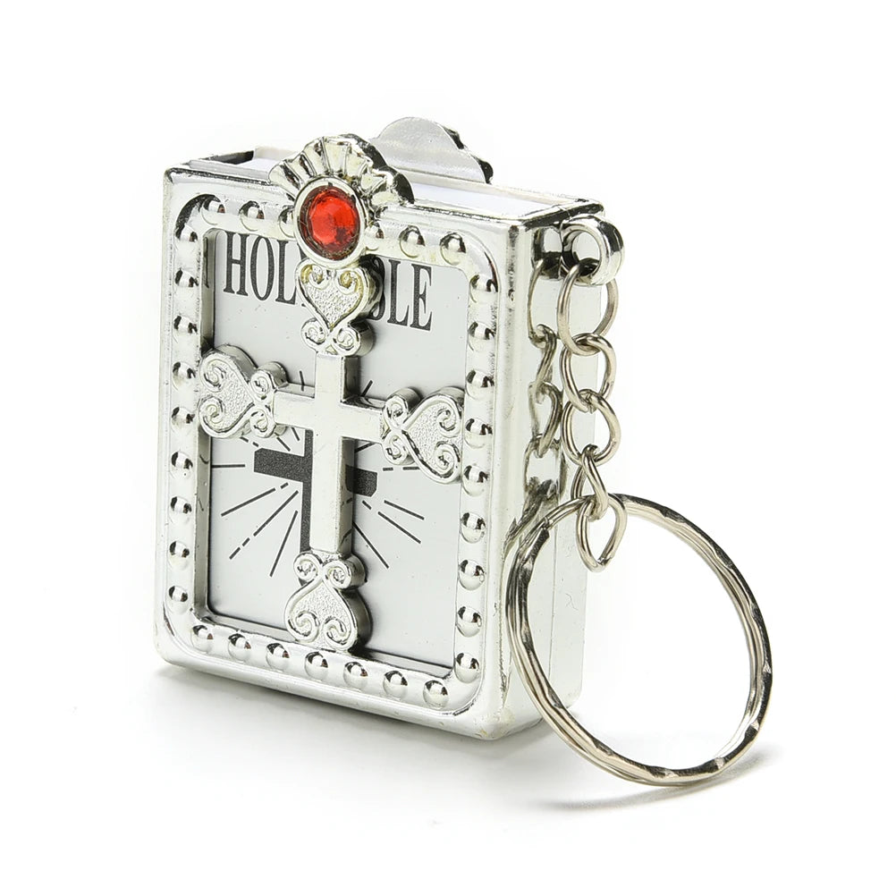 Special Mini Holy Bible Keychain English Religious Miniature Paper Spiritual Christian Jesus Cover Keyring Gift