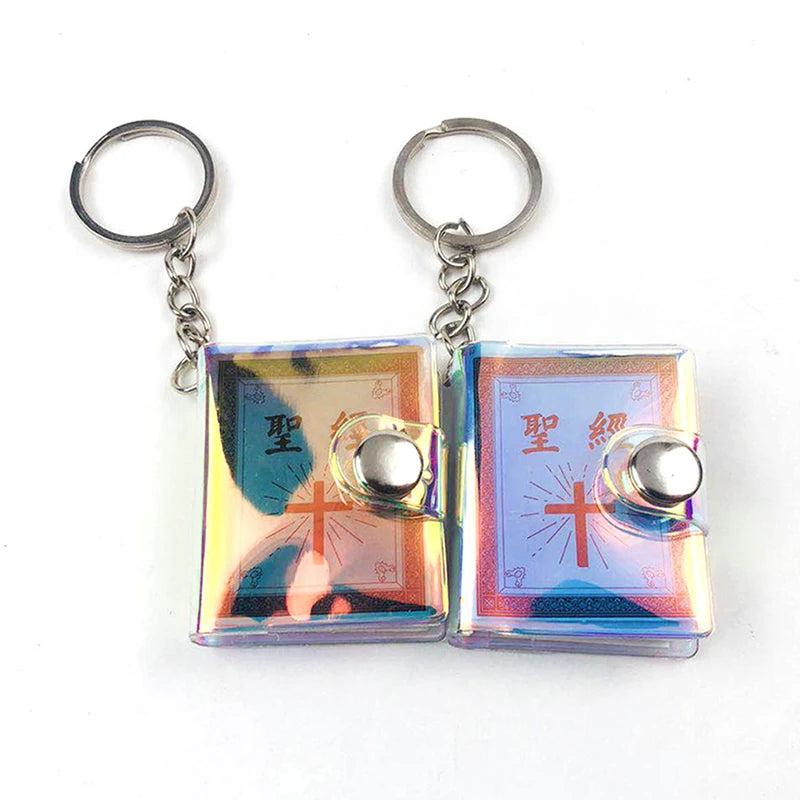 Special Mini Holy Bible Keychain English Religious Miniature Paper Spiritual Christian Jesus Cover Keyring Gift