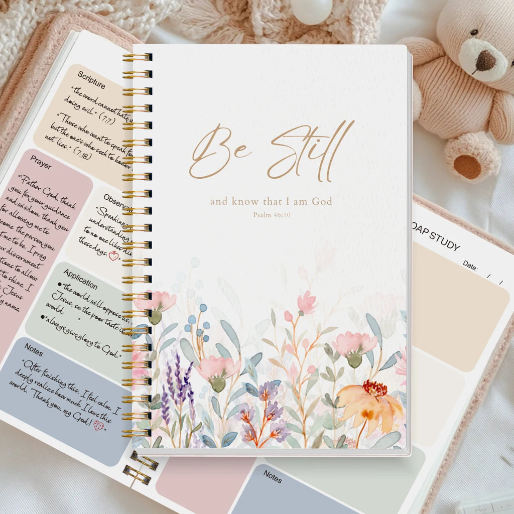Christian Bible Study Journal Notebook with SOAP Method, Floral Spiral Prayer Devotional Book, Scripture Gift for Women