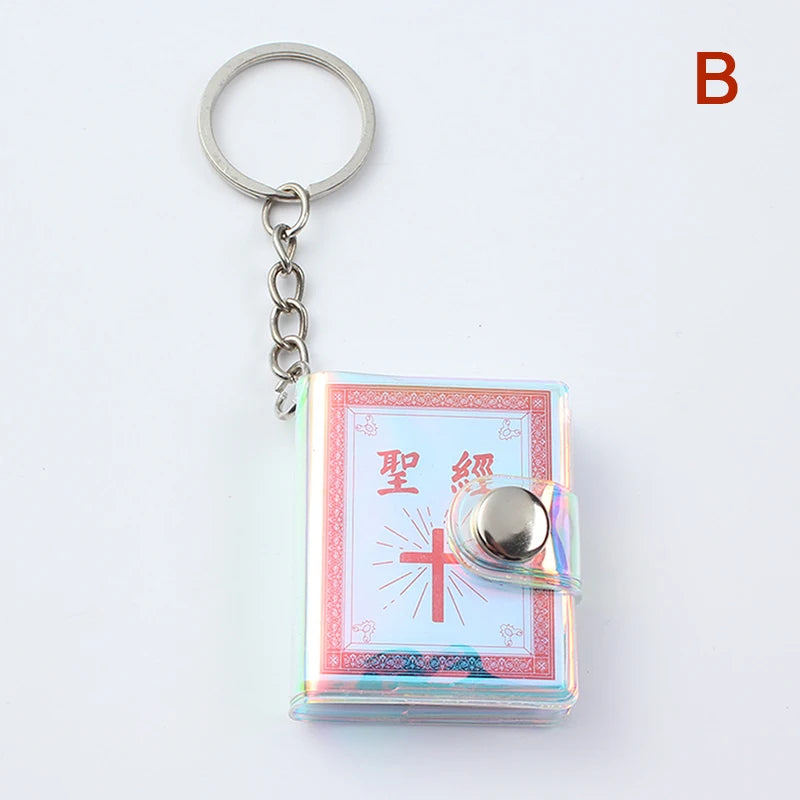 Special Mini Holy Bible Keychain English Religious Miniature Paper Spiritual Christian Jesus Cover Keyring Gift