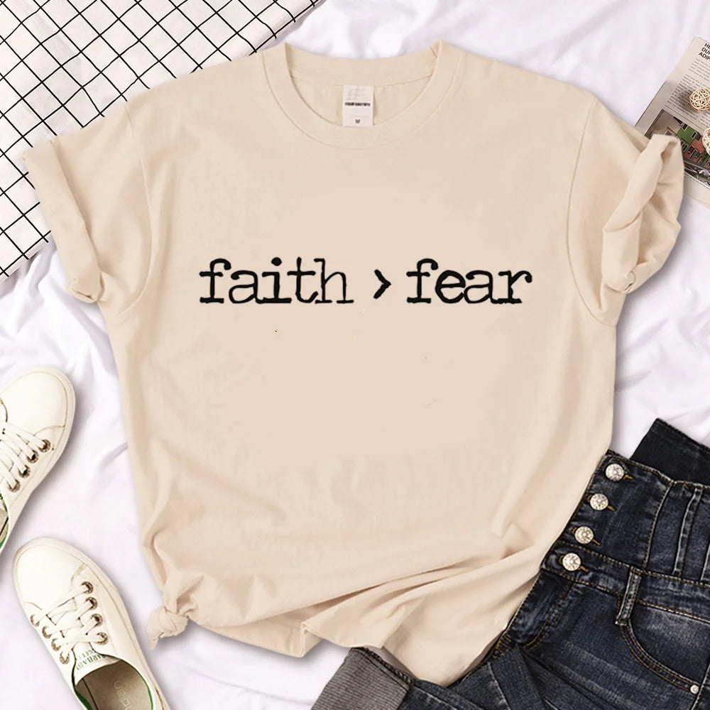 Bible Faith Jesus T Shirt Women Japanese Tee Girl Manga Designer Streetwear Clothing