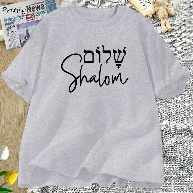Shalom Hebrew Greek Language Tshirt Peace Jesus Christ Christian Jewish T Shirt Cotton Short Sleeve Tees Female Clothing