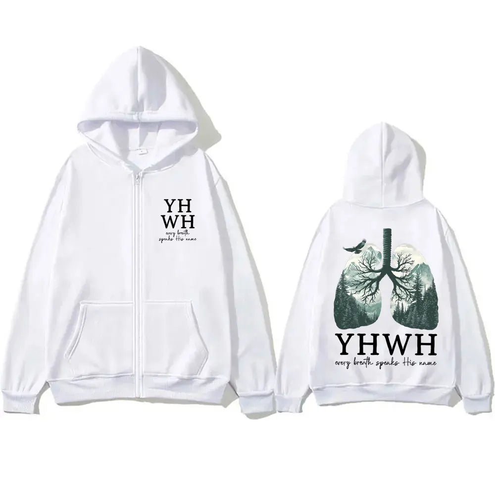 YHWH Lungs Christian Every Breath Speak His Name Zipper Hoodie Men Casual Cotton Zip up Jacket Men'S Fashion Zip up Sweatshirt