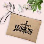 Jesus Faith Cross Print Christian Linen Wristlet Clutch Bag Beach Vacation Handbag Travel Wash Organizer Case Makeup Bags Gifts