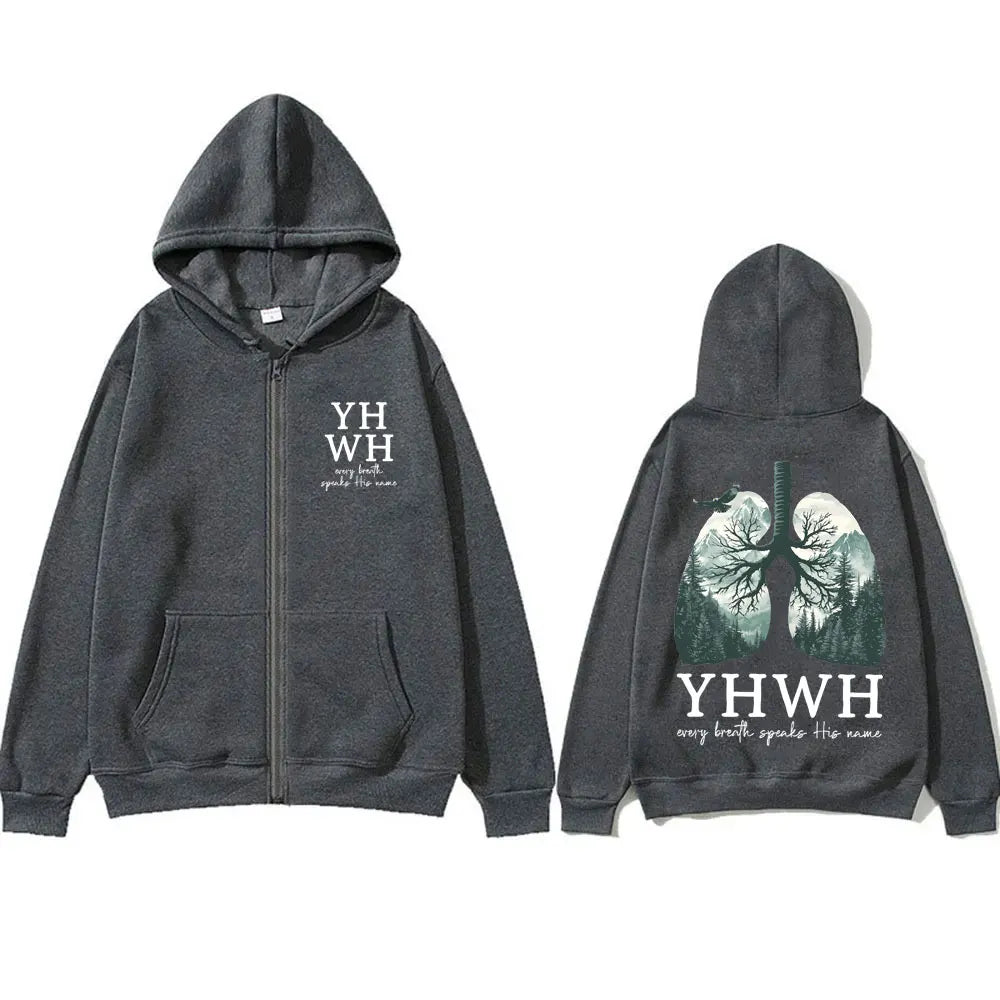 YHWH Lungs Christian Every Breath Speak His Name Zipper Hoodie Men Casual Cotton Zip up Jacket Men'S Fashion Zip up Sweatshirt
