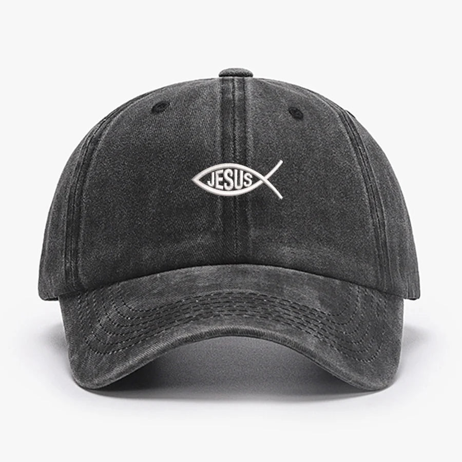 Embroidered JESUS FISH Design Men Women Wash Cotton Soft Baseball Caps Adjustable Dad Duck Tongue Cap