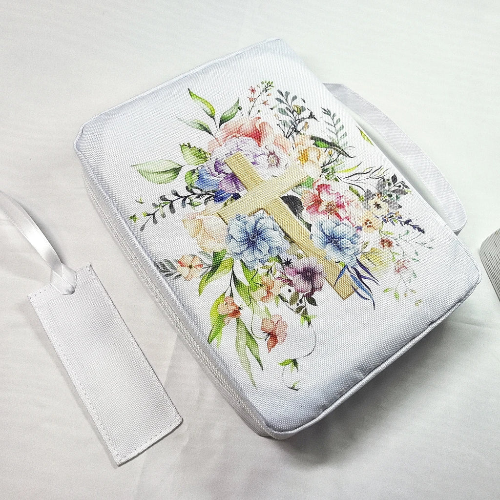 Bible Cover, Floral Bible Case with Handle & Pocket, Bible Book Case Carrying Organizer Bag with Bookmark, for Girls Catholic