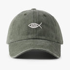 Embroidered JESUS FISH Design Men Women Wash Cotton Soft Baseball Caps Adjustable Dad Duck Tongue Cap