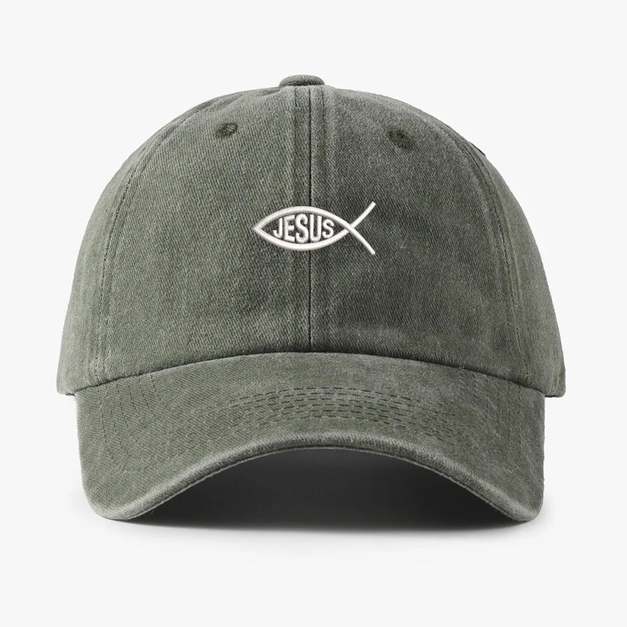 Embroidered JESUS FISH Design Men Women Wash Cotton Soft Baseball Caps Adjustable Dad Duck Tongue Cap