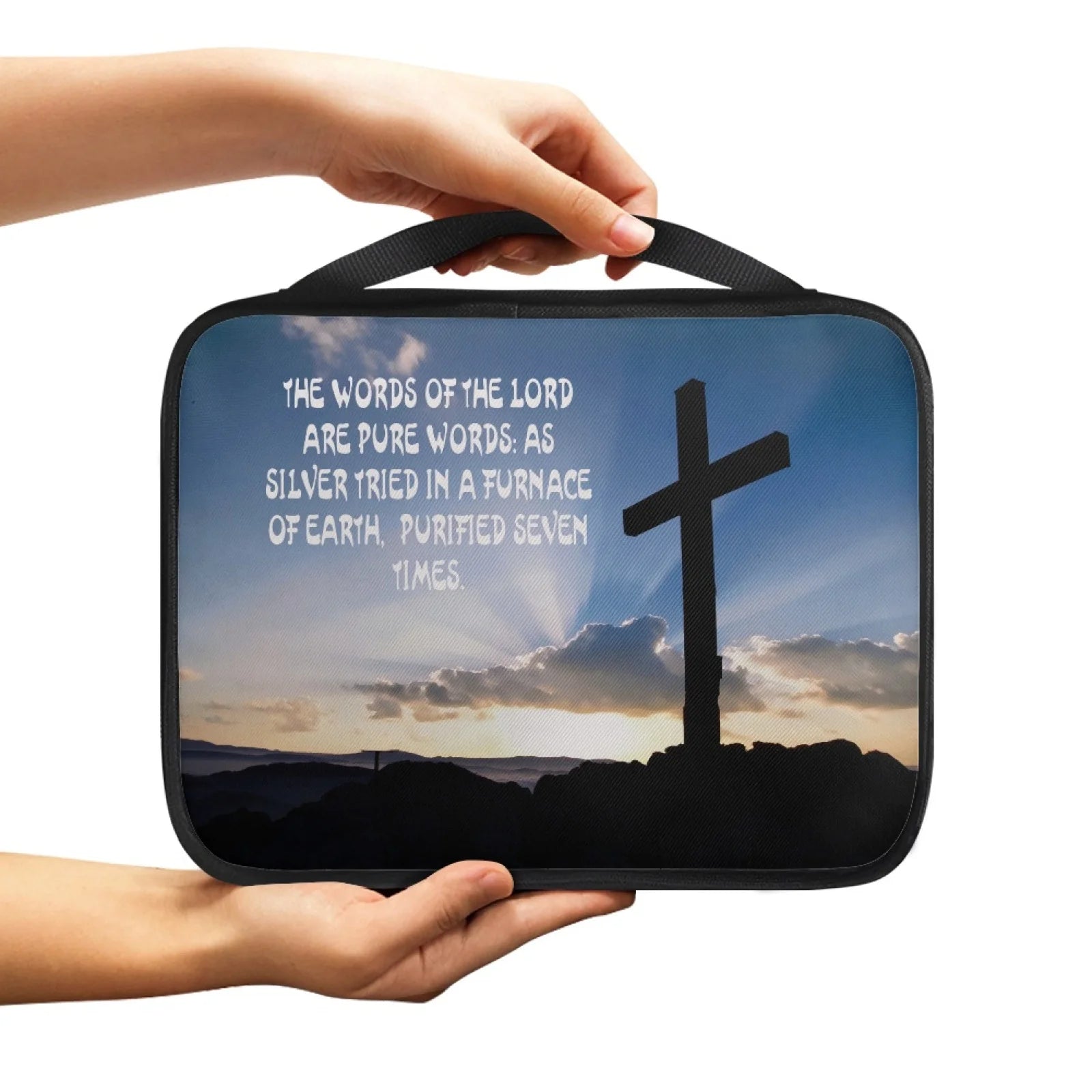 Print Cross and Psalm Text Bible Covers for Men Book Carrying Case Travel Bible Case Organizer with Handle for Easy Carrying