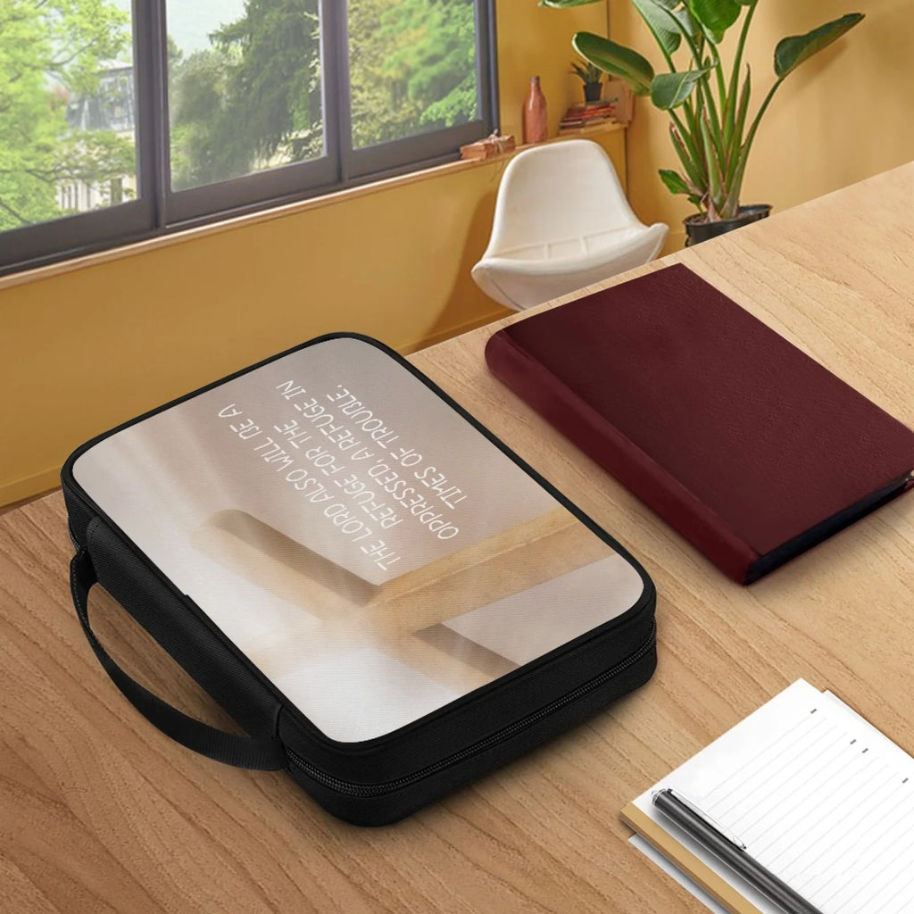 Print Cross and Psalm Text Bible Covers for Men Book Carrying Case Travel Bible Case Organizer with Handle for Easy Carrying