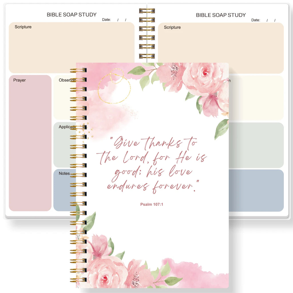 Christian Bible Study Journal Notebook with SOAP Method, Floral Spiral Prayer Devotional Book, Scripture Gift for Women