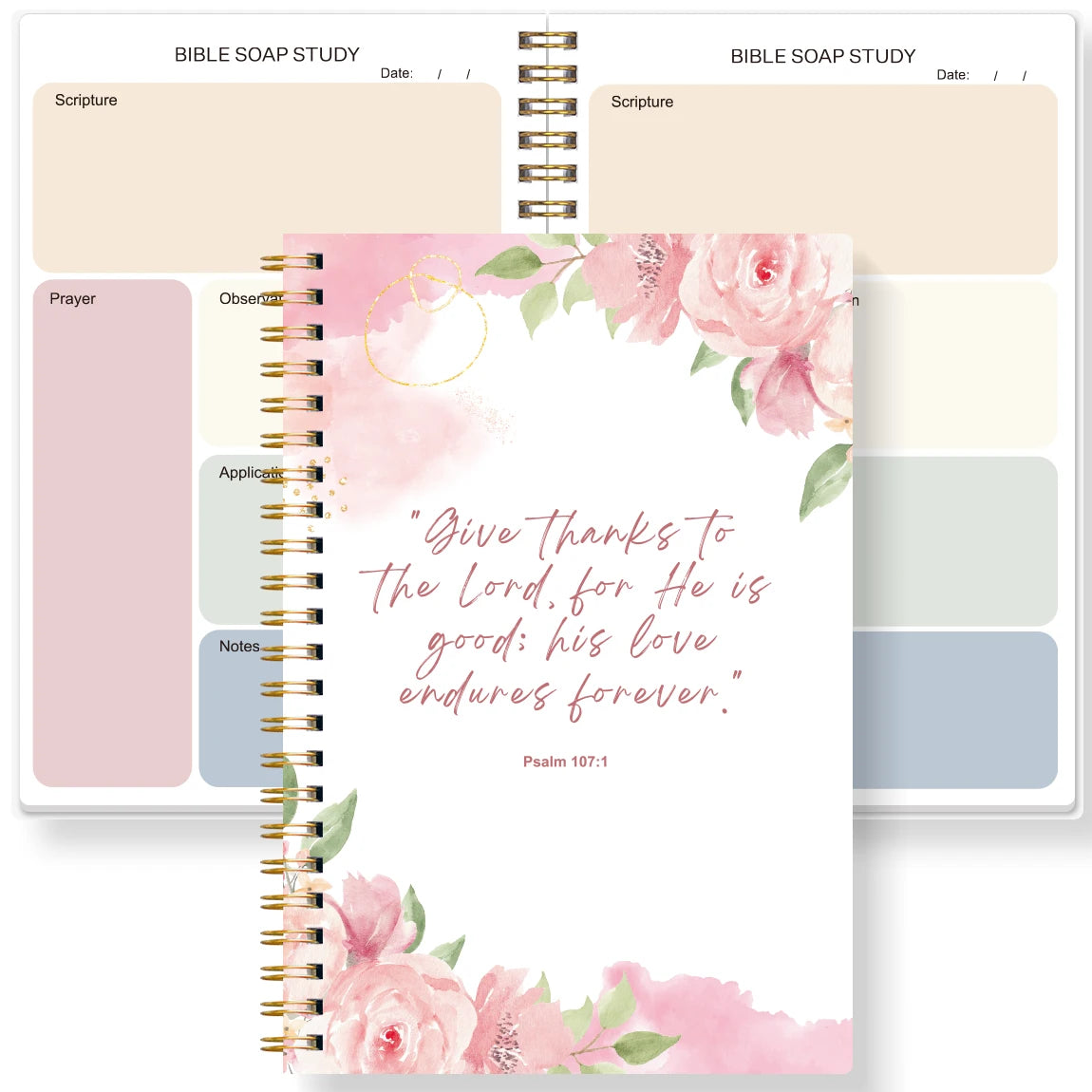 Christian Bible Study Journal Notebook with SOAP Method, Floral Spiral Prayer Devotional Book, Scripture Gift for Women