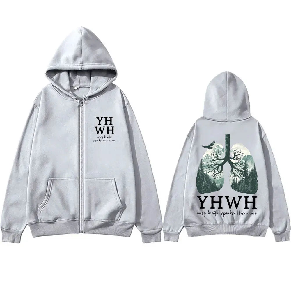 YHWH Lungs Christian Every Breath Speak His Name Zipper Hoodie Men Casual Cotton Zip up Jacket Men'S Fashion Zip up Sweatshirt