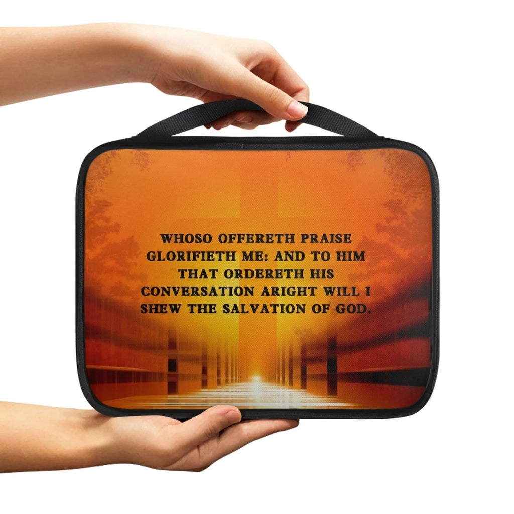 Print Cross and Psalm Text Bible Covers for Men Book Carrying Case Travel Bible Case Organizer with Handle for Easy Carrying