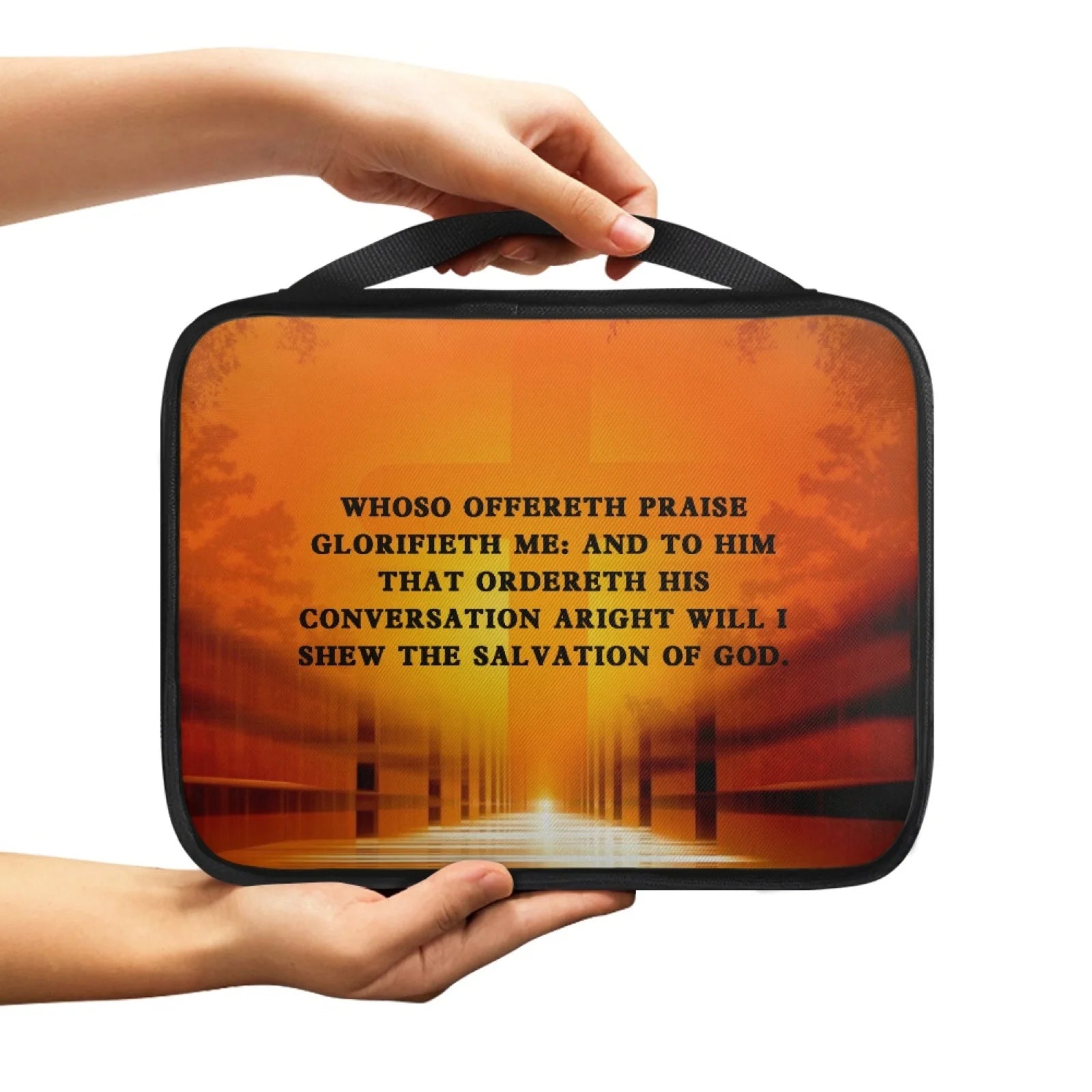 Print Cross and Psalm Text Bible Covers for Men Book Carrying Case Travel Bible Case Organizer with Handle for Easy Carrying