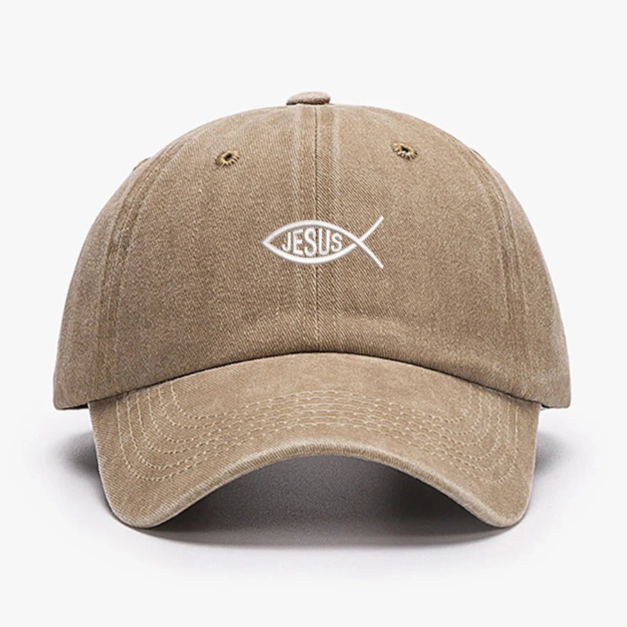 Embroidered JESUS FISH Design Men Women Wash Cotton Soft Baseball Caps Adjustable Dad Duck Tongue Cap
