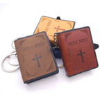 1Pcs Fashion Key Chain with Mini Bible English Mini Holy Bible Keychains Pu Leather Religious Christian Jesus Cross Keyrings