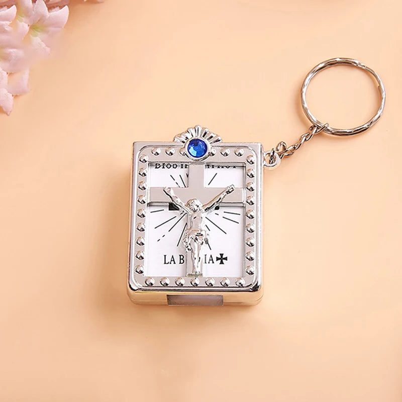 Special Mini Holy Bible Keychain English Religious Miniature Paper Spiritual Christian Jesus Cover Keyring Gift