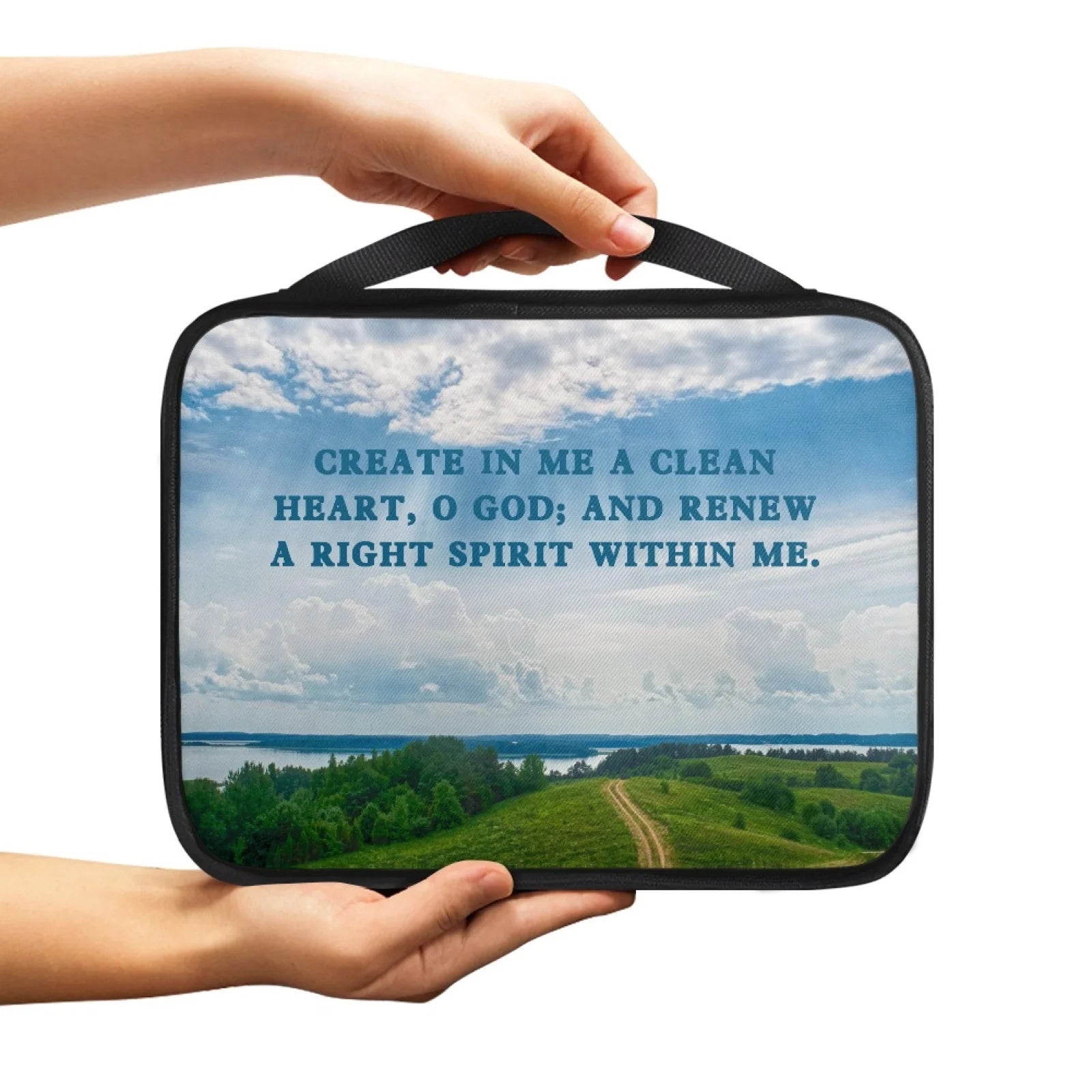 Print Cross and Psalm Text Bible Covers for Men Book Carrying Case Travel Bible Case Organizer with Handle for Easy Carrying