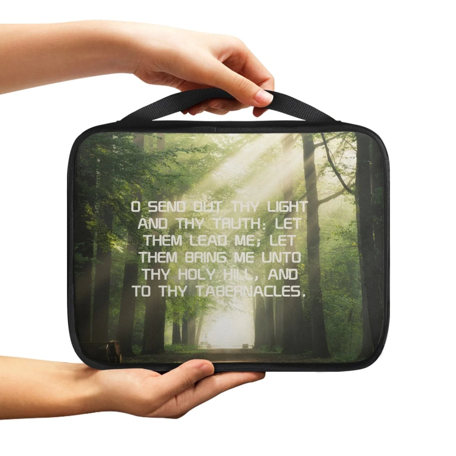 Print Cross and Psalm Text Bible Covers for Men Book Carrying Case Travel Bible Case Organizer with Handle for Easy Carrying