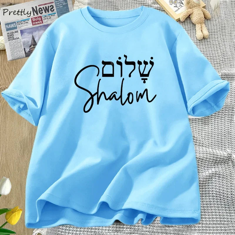 Shalom Hebrew Greek Language Tshirt Peace Jesus Christ Christian Jewish T Shirt Cotton Short Sleeve Tees Female Clothing