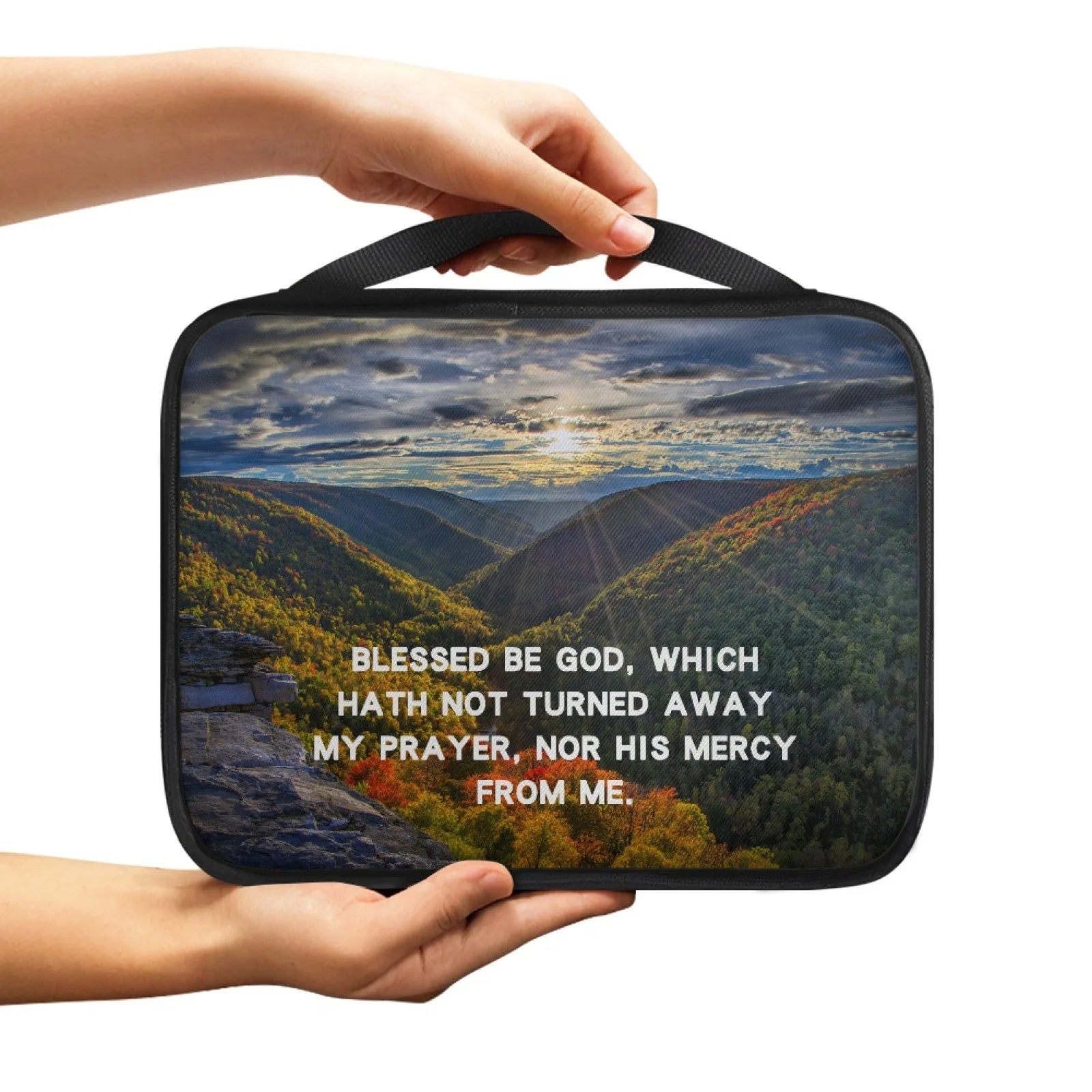 Print Cross and Psalm Text Bible Covers for Men Book Carrying Case Travel Bible Case Organizer with Handle for Easy Carrying