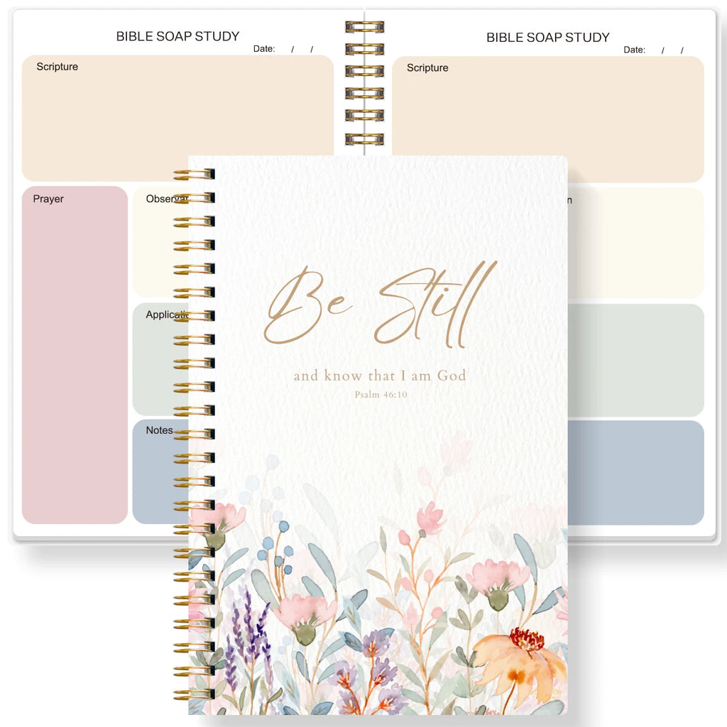 Christian Bible Study Journal Notebook with SOAP Method, Floral Spiral Prayer Devotional Book, Scripture Gift for Women