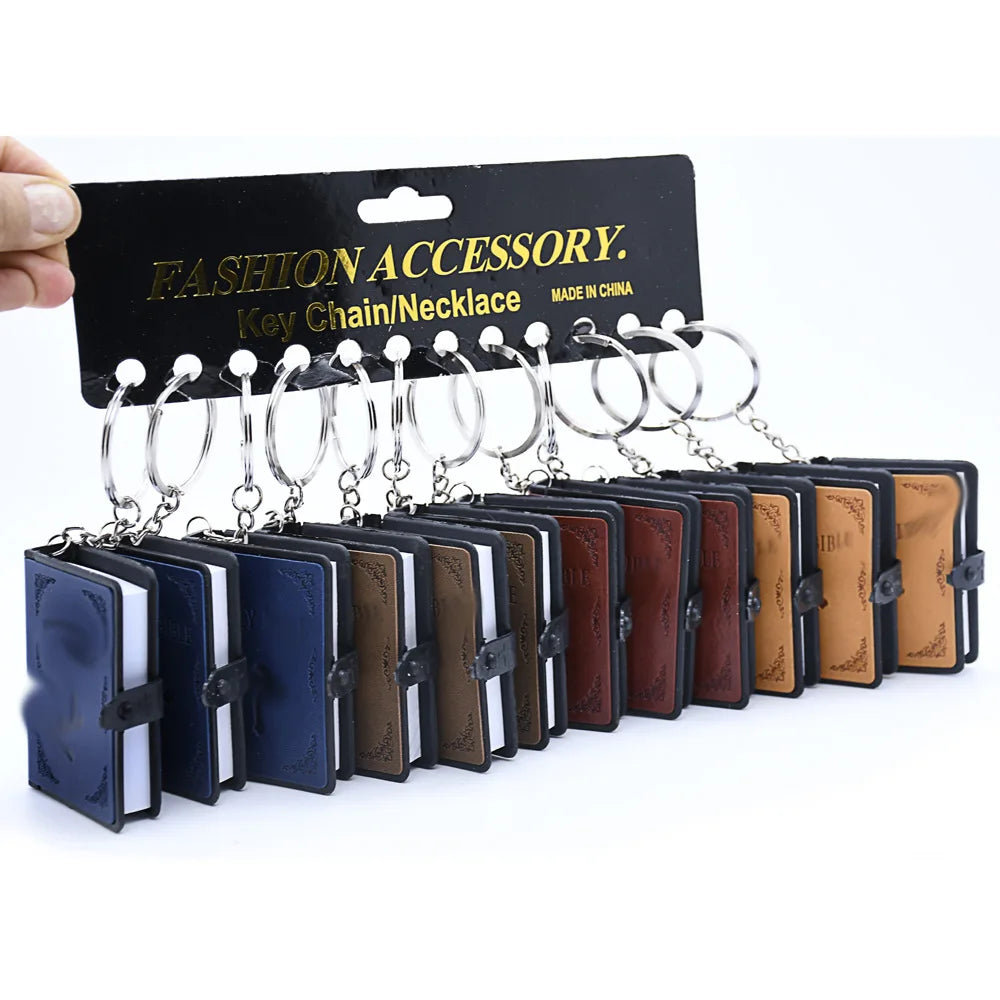 1Pcs Fashion Key Chain with Mini Bible English Mini Holy Bible Keychains Pu Leather Religious Christian Jesus Cross Keyrings