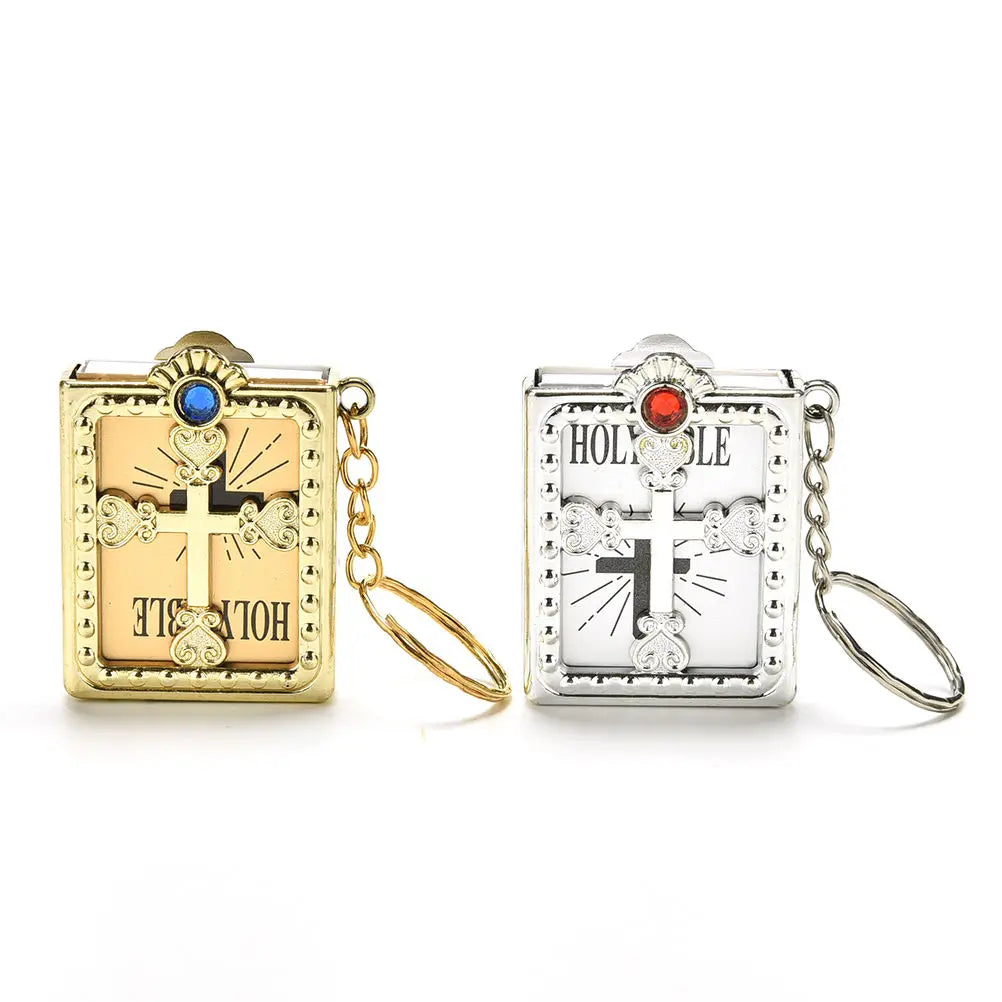 Special Mini Holy Bible Keychain English Religious Miniature Paper Spiritual Christian Jesus Cover Keyring Gift