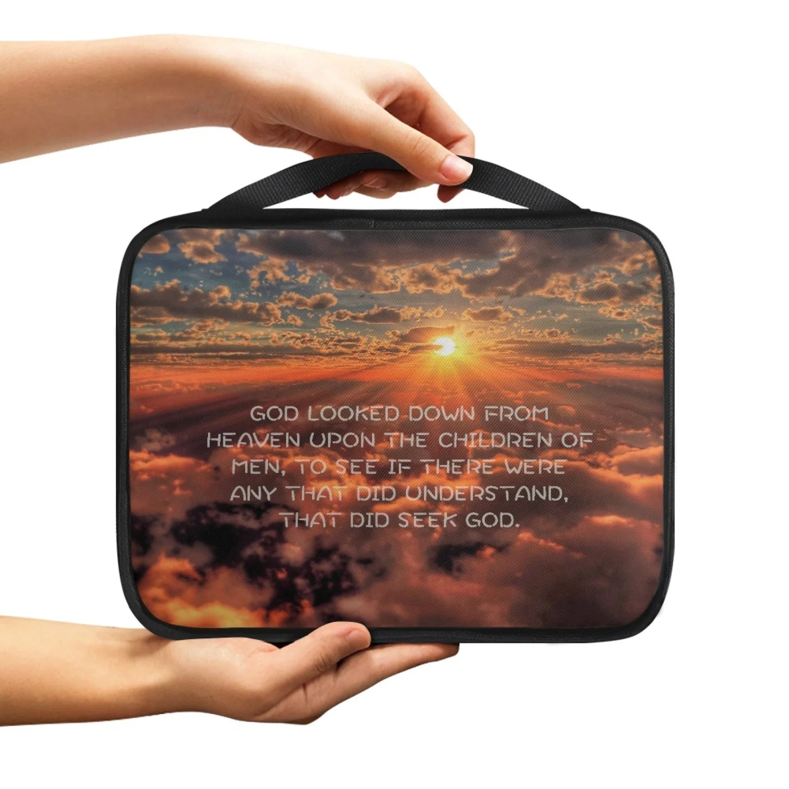 Print Cross and Psalm Text Bible Covers for Men Book Carrying Case Travel Bible Case Organizer with Handle for Easy Carrying