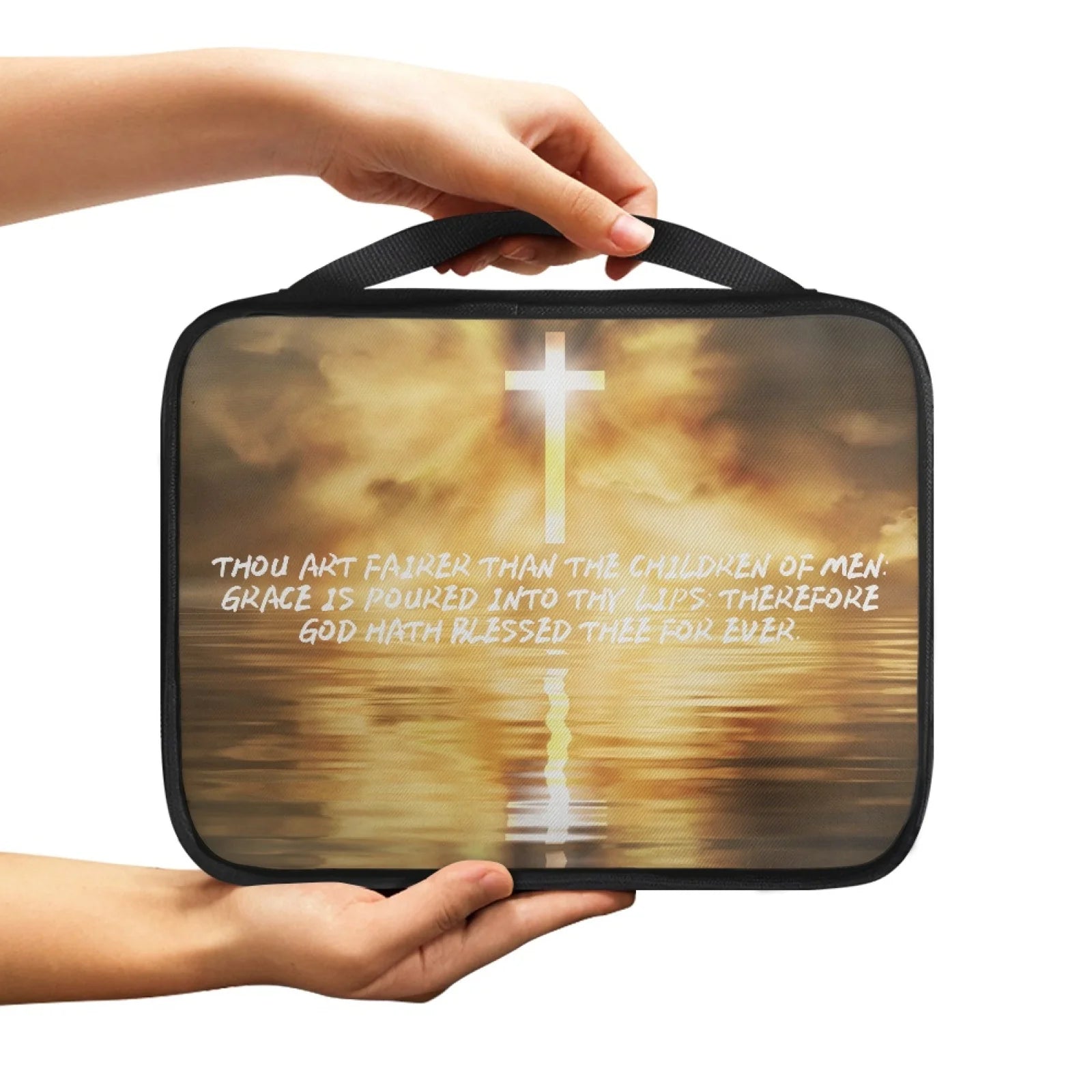 Print Cross and Psalm Text Bible Covers for Men Book Carrying Case Travel Bible Case Organizer with Handle for Easy Carrying