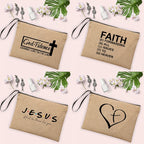 Jesus Faith Cross Print Christian Linen Wristlet Clutch Bag Beach Vacation Handbag Travel Wash Organizer Case Makeup Bags Gifts