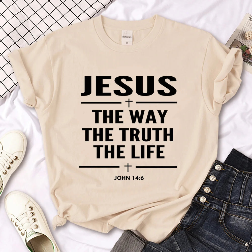 Bible Faith Jesus T Shirt Women Japanese Tee Girl Manga Designer Streetwear Clothing