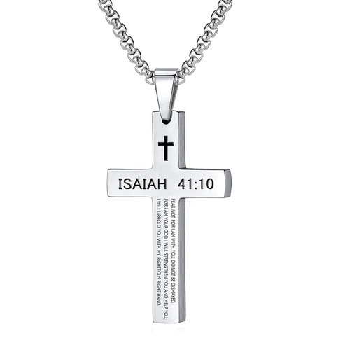Christian Bible Verse Cross Pendant Necklace Stainless Steel Religious Scripture Prayer Jewelry Gifts