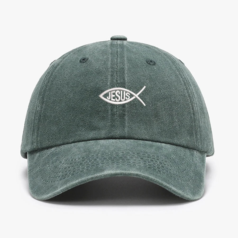 Embroidered JESUS FISH Design Men Women Wash Cotton Soft Baseball Caps Adjustable Dad Duck Tongue Cap