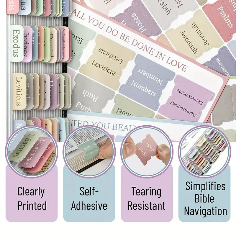 5Pcs/75Tabs Boho Theme Laminated Bible Tabs – Colorful Index Tabs for Bible Study, Scripture Organization, and Easy Navigation