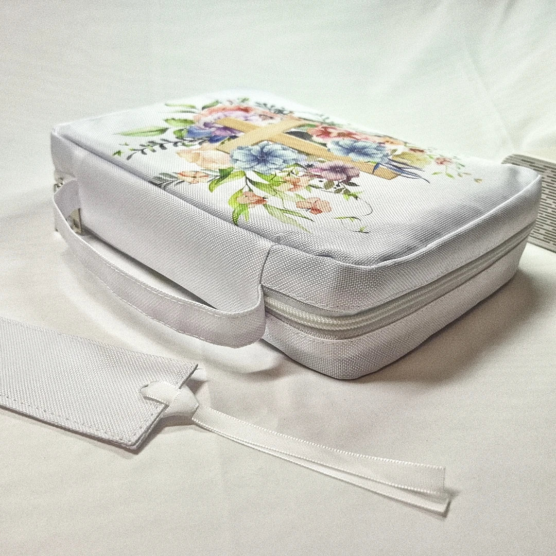 Bible Cover, Floral Bible Case with Handle & Pocket, Bible Book Case Carrying Organizer Bag with Bookmark, for Girls Catholic