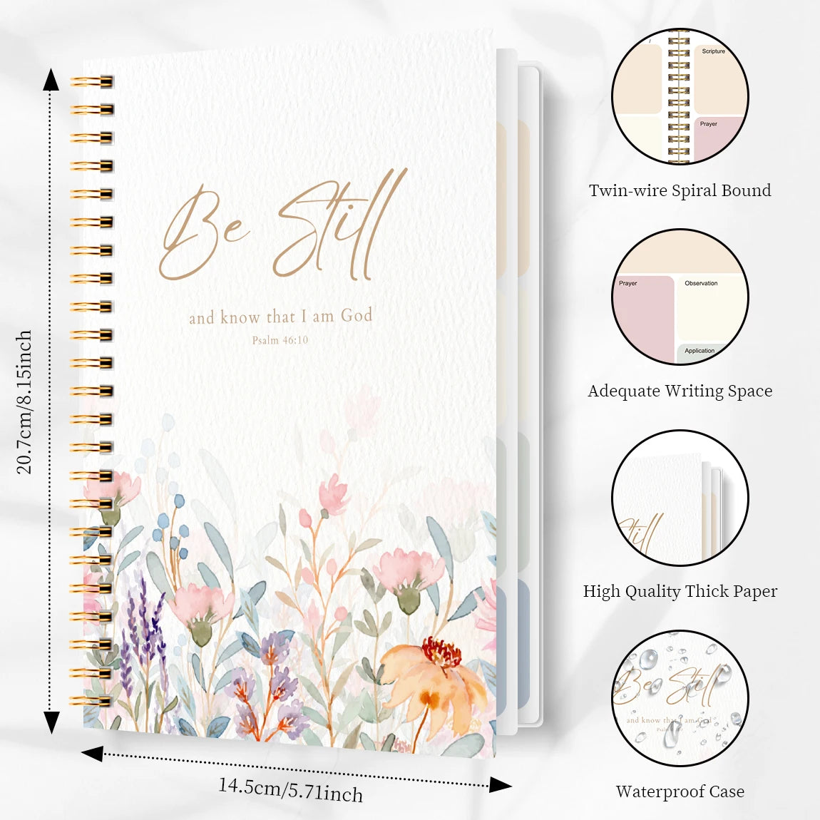Christian Bible Study Journal Notebook with SOAP Method, Floral Spiral Prayer Devotional Book, Scripture Gift for Women