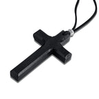 Wooden Cross Necklace on Leather Cord for Men Pendant in Black Brown Tone Jesus Christ Lord Prayer Jewelry