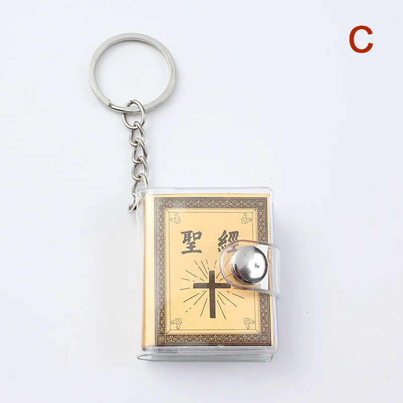 Special Mini Holy Bible Keychain English Religious Miniature Paper Spiritual Christian Jesus Cover Keyring Gift