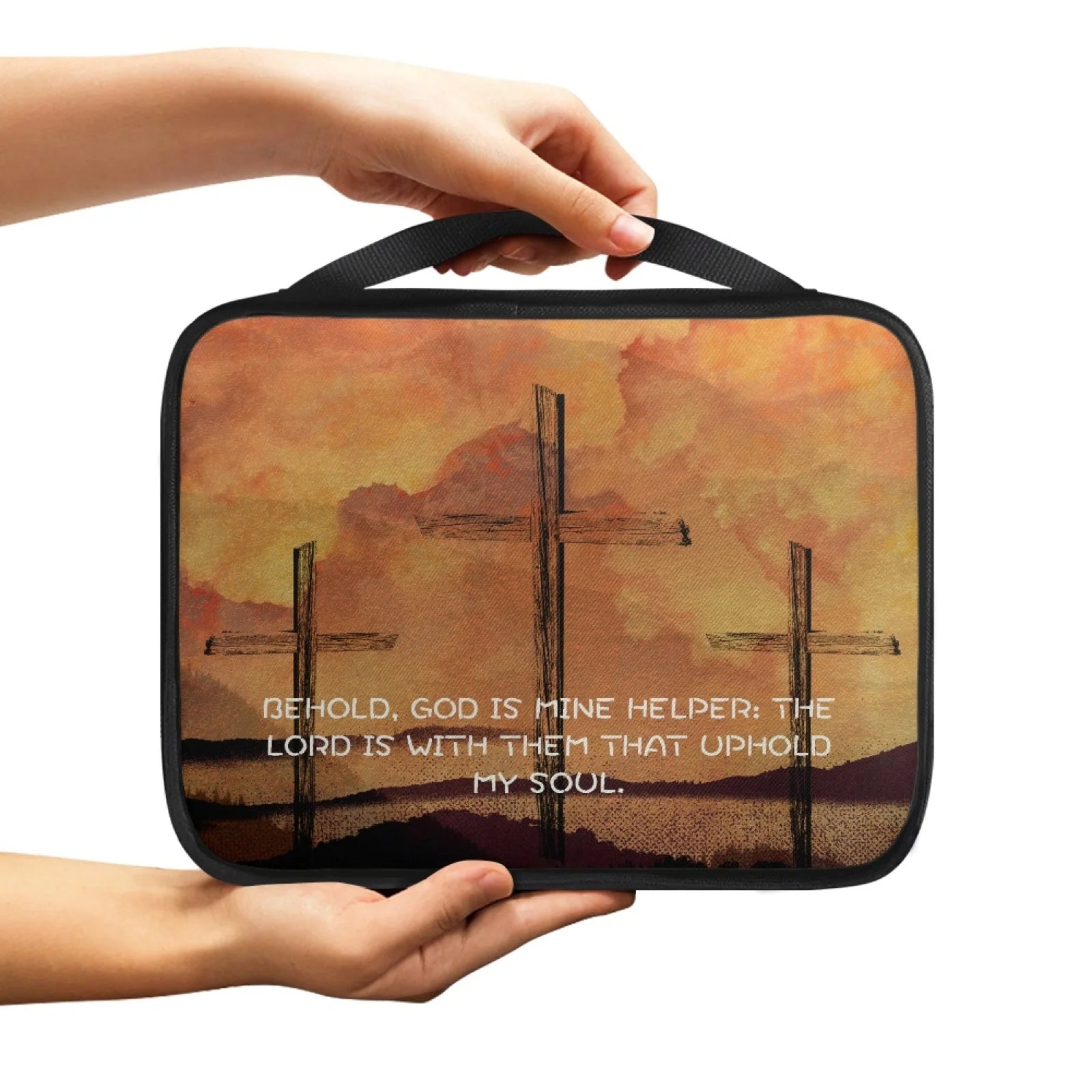 Print Cross and Psalm Text Bible Covers for Men Book Carrying Case Travel Bible Case Organizer with Handle for Easy Carrying